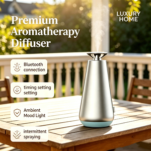 Diffuseur d'arômes sans fil en aluminium brossé, contrô<span class=keywords><strong>le</strong></span> de la brume à 3 vitesses, lumière colorée, minuterie, humidificateur d'huiles essentielles 50 ml, décoration pour la maison et l'hôtel - Product Image 2