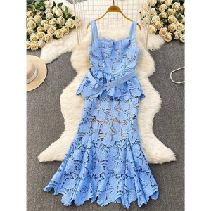 Women's Denim Midi <b>Dress</b> Spaghetti Strap V-neck <b>High</b> <b>Waist</b> Sleeveless Vintage Elegant Summer Party <b>Dress</b> - Product Image 2