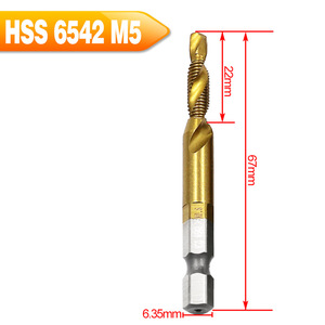 ดอกต๊าปอเนกประสงค์เหล็กความเร็วสูง M6 6.35 มม. เคลือบไทเทเนียม พร้อมหัวเจาะเกลียวและหัวลบคม - Product Image 4