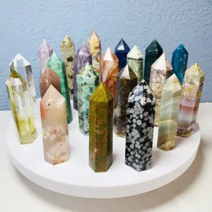 Groothandel Natuurlijke Kristal Edelsteen Punt Mos Agaat Fire Quartz Grijs Agaat Clear Quartz Crystal Tower Wand