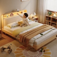 Massives Eichenholz Europäisches Design Kinderbett mit LED-Kopfteil und Ablage Umweltfreundliches Einzelbett für Kinder Modernes Schlafzimmer