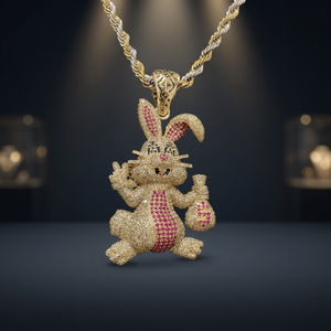 Luxury 9K Gold Bunny Rabbit Pendant with Lab Grown <b>Ruby</b> and 8-9ct Lab Grown Diamond Designer Jewelry - Product Image 1