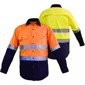 Summer Hi Vis Men's Reflective Work Wear Safety workwear Button up shirt