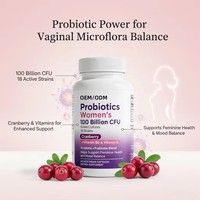 Probiotiques OEM/ODM pour femmes, 100 milliards d'UFC, 18 souches, canneberge + vitamines B6 et C, favorise la santé féminine et l'équilibre de l'humeur