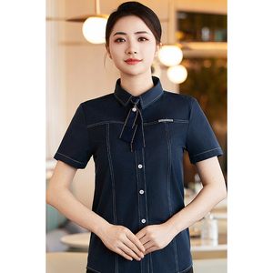 Mới Đến Nhà Hàng Phụ Nữ Của Đồng Phục Khách Sạn Ngắn Tay Áo Sơ Mi Thiết Kế Thanh Lịch Waif Nhân Viên Quần Áo Lao động - Product Image 3
