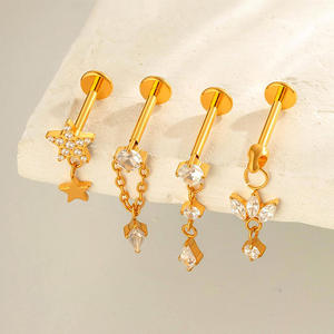 Boucles d'oreilles pendantes en titane G23 avec diamant CZ transparent, à filetage interne, pour cartilage, bijoux fins de piercing, modèle Lotus Implant - Product Image 4