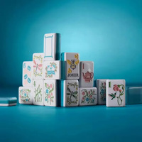 Jeu de Mahjong miniature portable en acrylique bleu transparent pour les fêtes et la maison