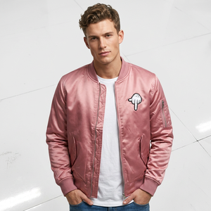 Blouson bomber rose unisexe coupe-vent enduit, fermeture éclair frontale, design à patchs, couleur unie, doublure satinée, imperméable, idéal pour le printemps - Product Image 1