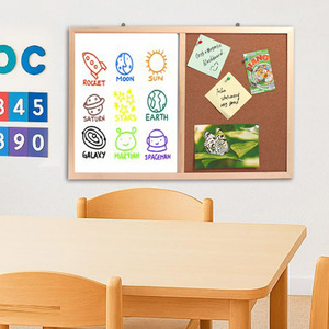 Tableau d'affichage combiné en liège et tableau blanc encadré en bois, double fonctionnalité, 16x24 pouces, faible MOQ, pour salle de classe, maison, école et bureau - Product Image 1