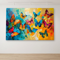 Tableau mural papillon encadré, impression d'art abstrait grand format, art mural coloré, papillon abstrait sur cadre en bois tendu