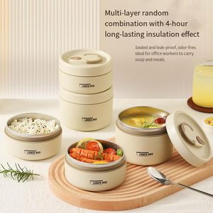 304 Stainless Steel Insulated <b>Lunch</b> <b>Box</b> Microwaveable Japanese Style Double Layer Lid Heatable for Students Office Workers - Product Image 3