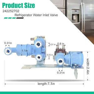 Valve <span class=keywords><strong>d</strong></span>'entrée <span class=keywords><strong>d</strong></span>'<span class=keywords><strong>eau</strong></span> pour réfrigérateur 242252702 pour Frigidaire Kenmore Electrolux Crosley, compatible avec les références 240531101, 241734301, WV2702 - Product Image 1