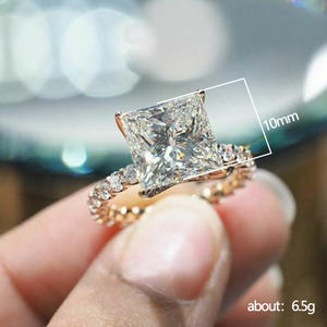 F1387 Anello in oro rosa con diamante taglio principessa, anello di fidanzamento con diamante naturale, stile classico da donna - Product Image 3