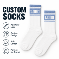 Chaussettes blanches personnalisées avec impression de texte bleu, logo de l'université, graphisme personnalisé, marque privée, chaussettes en coton doux