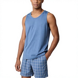Ensemble gilet tricoté uni et short à carreaux pour homme avec poches 100% coton - Product Image 2