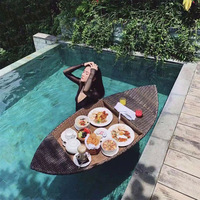 Plateau alimentaire pour piscine extérieure, plateau de jardin en rotin PE, table flottante pour piscine extérieure