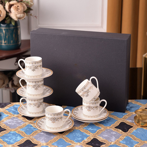 Turkiye Luxury 6-Cup and Saucer <b>Set</b> Concentrated Bone China Ceramic Collection - Product Image 3