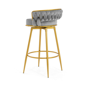 Swivel <b>Adjustable</b> Counter Height <b>Bar</b> <b>Stools</b> Set of 2 Modern Dining with Hand-Woven Backrest & Gold Metal Legs - Product Image 2