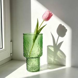 Vase en verre côtelé givré vert et jaune, vase à fleurs haut pour la décoration <span class=keywords><strong>de</strong></span> la maison et des tables <span class=keywords><strong>de</strong></span> mariage, vase à fleurs moderne en verre - Product Image 3