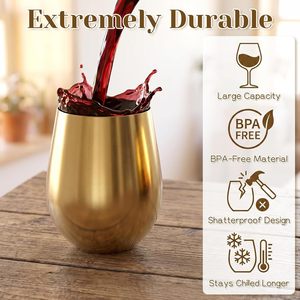 Gobelets en or incassables 500 ml 17 oz, verres à vin sans pied en acier inoxydable pour l'extérieur et la maison - Product Image 3