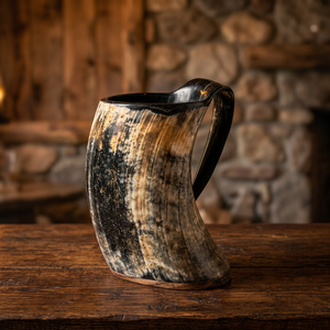 Mug en corne de buffle polie fait main, forme naturelle, réutilisable, pour bière ou champagne, logo personnalisé gravé, étanche, art populaire moderne - Product Image 1