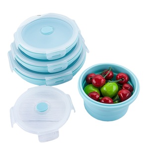 Juego de loncheras redondas de silicona con tapa de plástico, aptas para microondas, contenedor plegable para almacenamiento de alimentos, portátil para todos los usuarios - Product Image 1