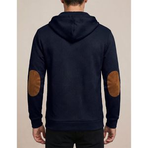 FOXA <b>Men's</b> Hooded Sweatshirt Cotton Textured Long Sleeve Half Button <b>Pullover</b> Breathable Casual Wear - Product Image 3