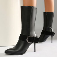 Bottines en daim pour femme, grande taille 46, à boucle, talons hauts fins, bout pointu, fermeture éclair latérale, style stiletto pour soirée