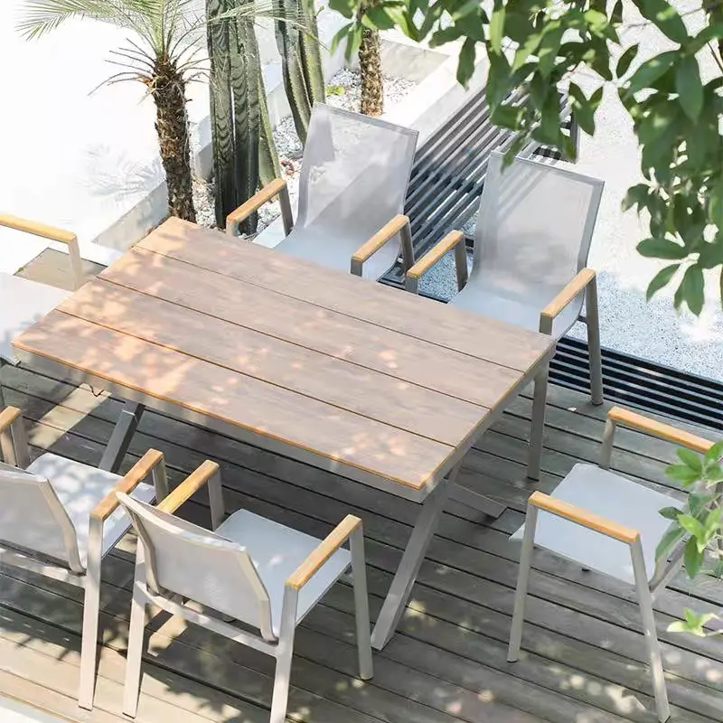 Allwetter wasserdichte Gartenmöbel Teak Design Kunststoff Holz Garten Esszimmer Kaffees ets