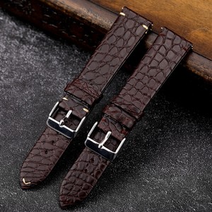 Bracelet de <span class=keywords><strong>montre</strong></span> en cuir de crocodile ultra-fin fait à la main, 18-22MM, <span class=keywords><strong>boucle</strong></span> à <span class=keywords><strong>ardillon</strong></span> marron, chaîne de <span class=keywords><strong>montre</strong></span> Vintage en cuir véritable pour hommes - Product Image 1