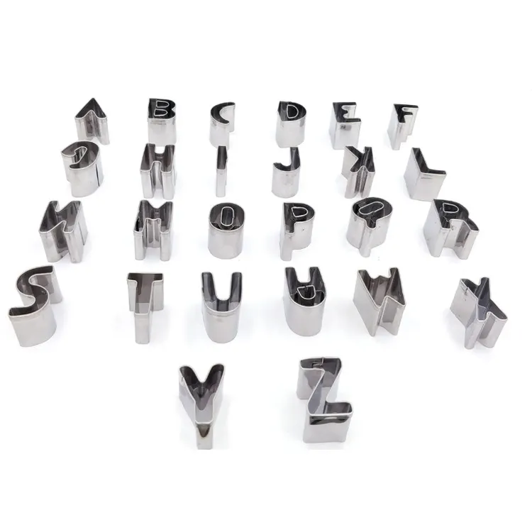 26PCS Stainless Steel Cookies Cutter With Cake Decorating Mini Alphabet Cake Biscuit Plunger Mold fondant cutters