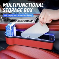 Organisateur de siège de voiture avec éclairage d'ambiance LED, boîte de rangement multifonctionnelle avec deux ports de charge USB