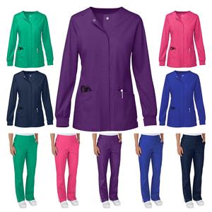 ชุดยูนิฟอร์มพยาบาลสำหรับผู้หญิง แขนยาว คอวี มีกระเป๋าหลายช่อง เอวยางยืด พร้อมเสื้อคลุม - Product Image 1