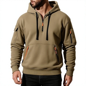 Men's Half Zip Hoodie with Utility Pocket Heavyweight Cotton Fleece Streetwear Sweatshirt Custom OEM - Product Image 5