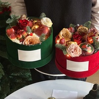 Nueva llegada caja de embalaje de flores caja redonda de flores de franela de punto de Navidad para arreglo floral