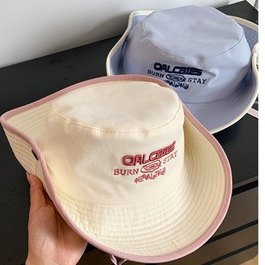 <b>Bucket</b> Hat Off <b>White</b> And Blue Cotton Breathable Sun Protection Summer Outdoor Women's Fisherman Hat - Product Image 4