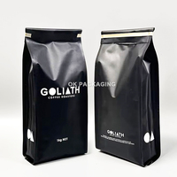Sac d'emballage pour café en plastique Mylar mat noir or 500G, fond plat, avec valve