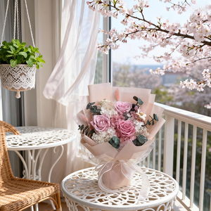 ช่อดอกไม้แฮนด์เมด D417 ของตกแต่งบ้าน ช่อดอกกุหลาบนิรันดร์ สำหรับวันวาเลนไทน์และวันเกิด - Product Image 1