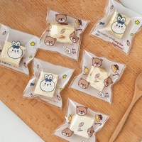 Sachet d'emballage pour pâtisserie motif ours et lapin de dessin animé, auto-adhésif, transparent, mignon, pour biscuits, bonbons et petits gâteaux individuels