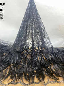 Tela de Encaje con Lentejuelas Brillantes y Plumas, Diseño Ecológico de Última Moda, para <span class=keywords><strong>Alta</strong></span> <span class=keywords><strong>Costura</strong></span> - Product Image 2