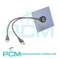 Câble d'extension à double port USB2.0 pour montage sur panneau rond, câble répartiteur USB combiné pour montage sur châssis, câble empilé USB-A encastré