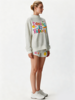 Nouveauté : Sweat-shirt à col montant pour femme, à pois, longueur allongée, avec logo brodé personnalisé