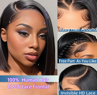 Perruque Bob en cheveux humains, dentelle HD 13x6, sans colle, pour femmes