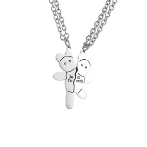 Personalized Spliced Bear Stainless Steel Girlfriends Couple Necklace Heart Chain Necklace