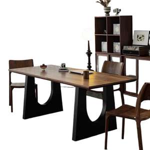 Escritorio de Madera Maciza de Nogal, Diseño Rectangular, Juego de Mesa y Sillas para Oficina, Trabajo y Reuniones - Product Image 4