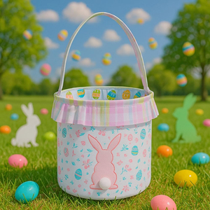 Bán buôn thêu Bunny tùy chỉnh trẻ em trứng Hunt túi trang trí cá nhân vải phục sinh giỏ - Product Image 4