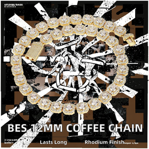 Collier unique pour femme en laiton 12 mm, chaîne grain de café, zircon glacé, plaqué or, bijoux de mode hip-hop pour anniversaire - Product Image 2
