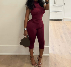 Combinaison courte décontractée pour femme Viviblook J25JP492 Valentine, bretelles halter, dos nu, plissée, sans manches - Product Image 1