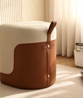 Pouf carré moderne bicolore en similicuir rembourré, repose-pieds inclinable et souple avec poignée de transport, portable pour salon et chambre