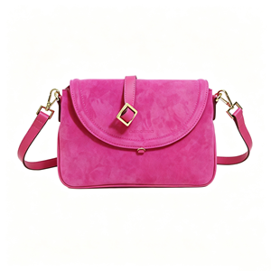 Sac bandoulière rose vif en daim pour femme, sac à rabat en matériaux mixtes, sac à main quotidien avec sangle réglable - Product Image 1
